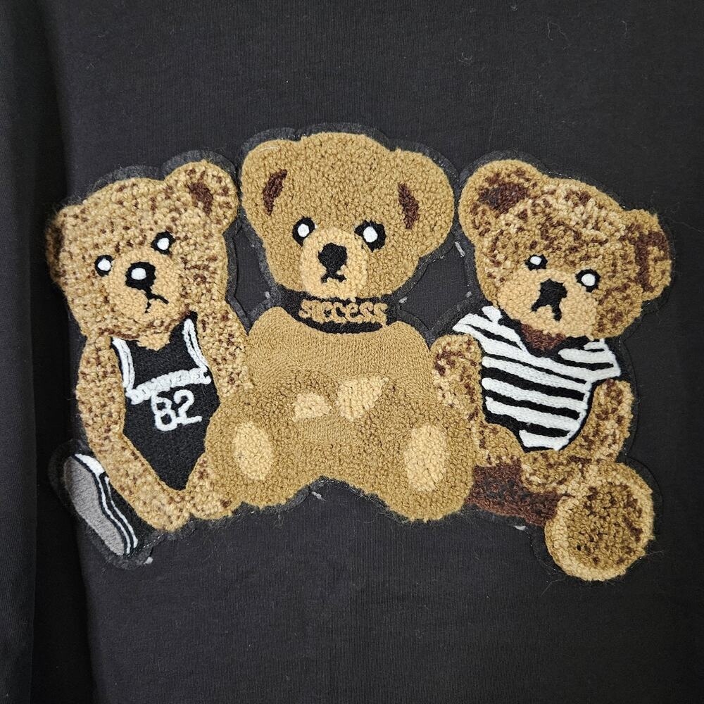 J.Inc 3 Bears Sports Short Sleeve T-Shirt Womens Size XL Plush Applique Black - Picture 2 of 7